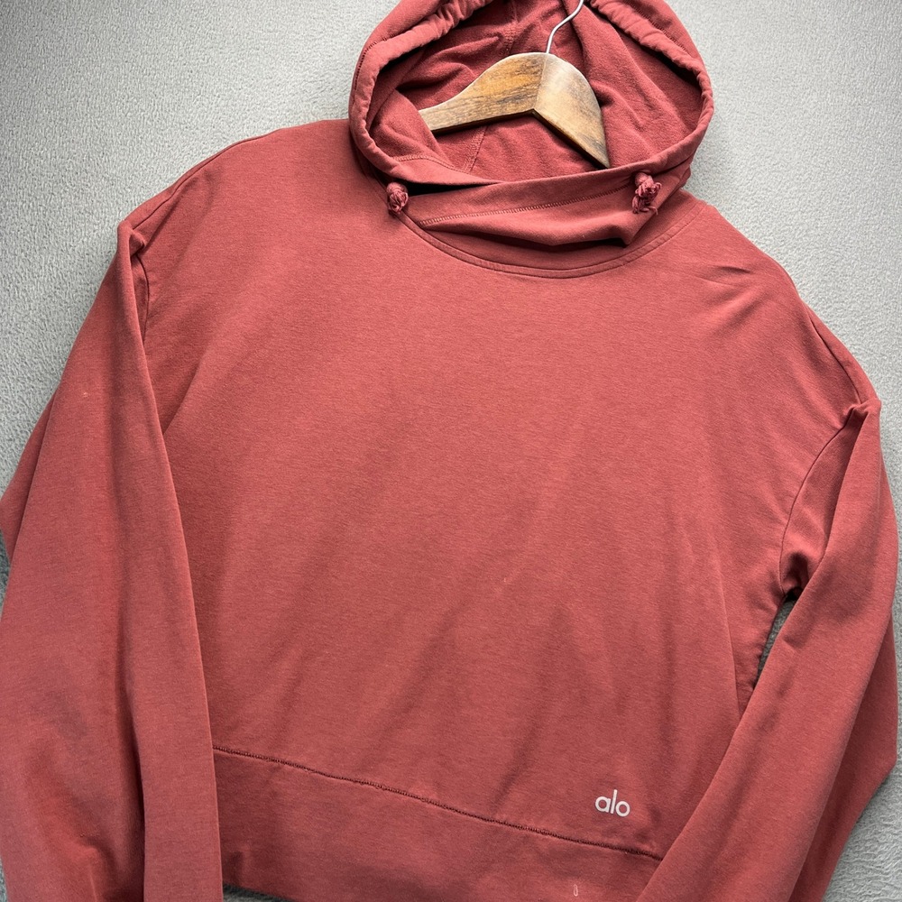 Alo Yoga Cropped Hoodie Womens S Mauve Pink Pullover Modal Cotton Athleisure Top